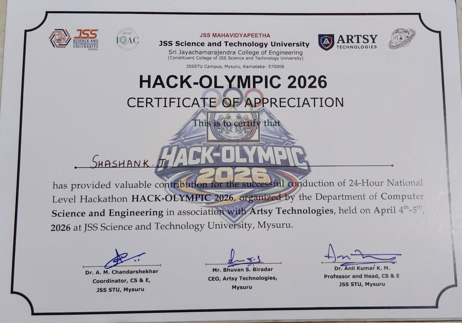 Hack-Olympic 2026 Certificate